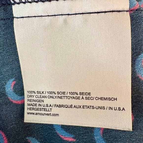 Amour Vert 100% Silk Blouse Navy Multicolor Print Size S Long Sleeve - Picture 10 of 16